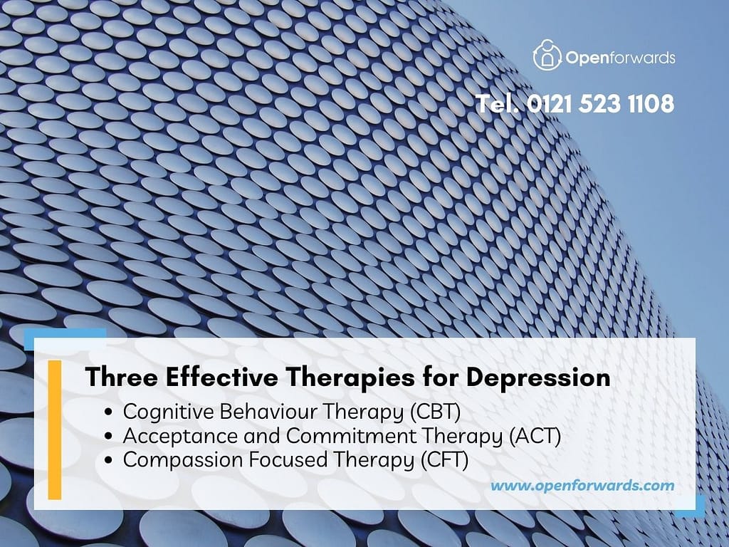 Effective Therapies for Depression in Birmingham. Cognitive Behaviour Therapy, Acceptance and Commitment Therapy and Compassion Focused Therapy.